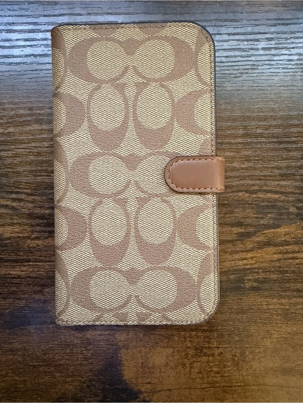Coach Brown Signature Monogram Phone Wallet Case 15 pro max